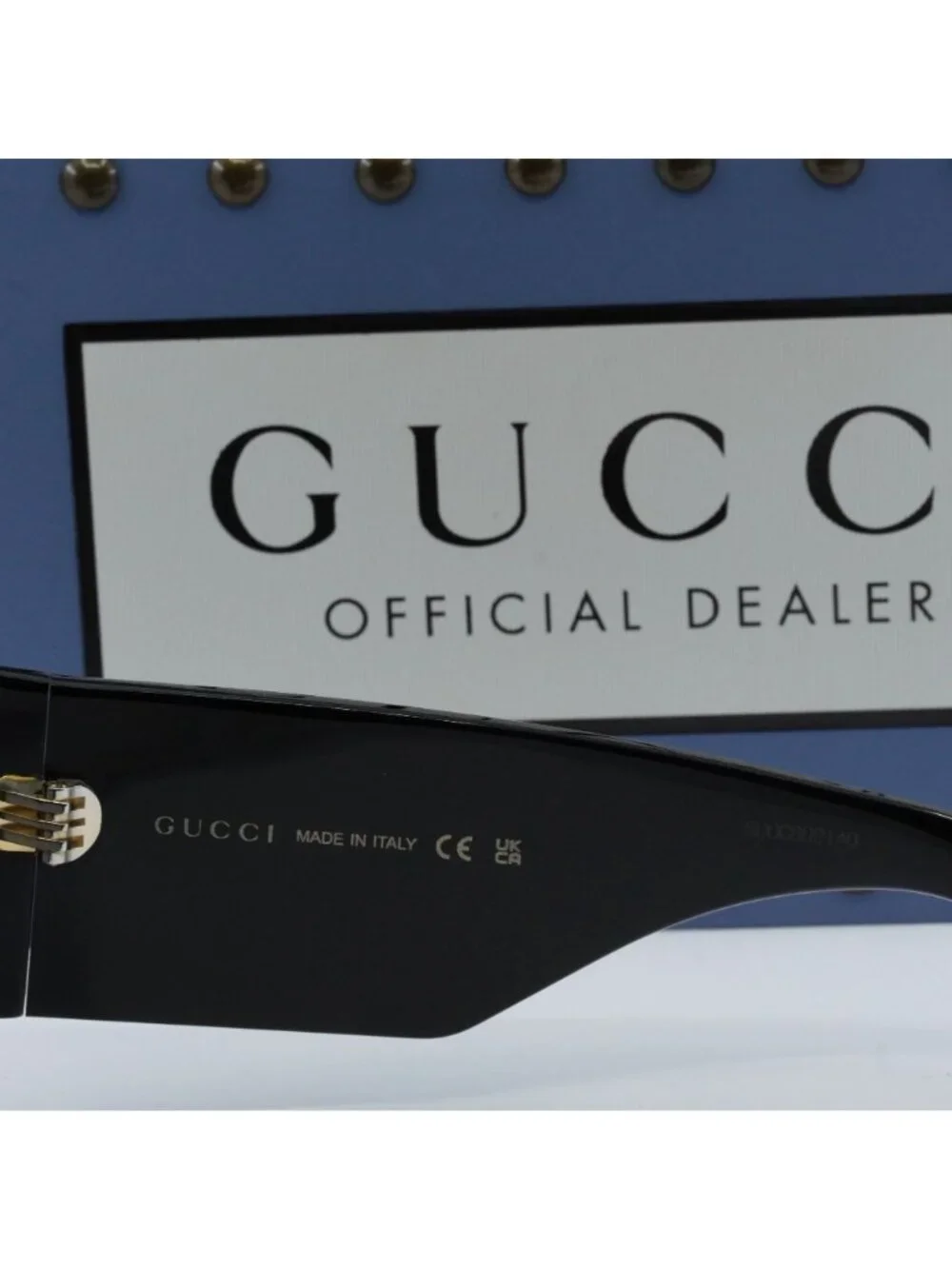 Gucci GG0983S 004 Square Sunglasses - Black With Gold GG Pattern / Grey